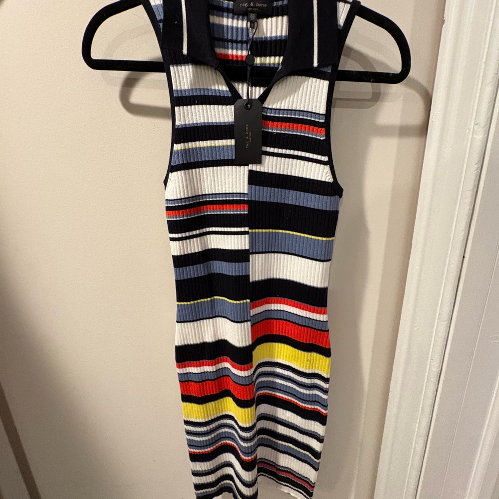rag & bone Striped Mini Dress - Black, White, Red, Yellow, Blue